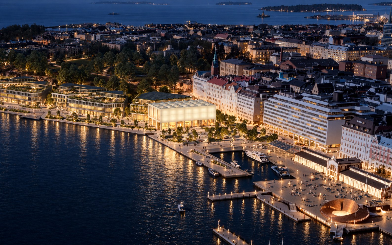 Helsinki Museum Competition aerial waterfront rendering