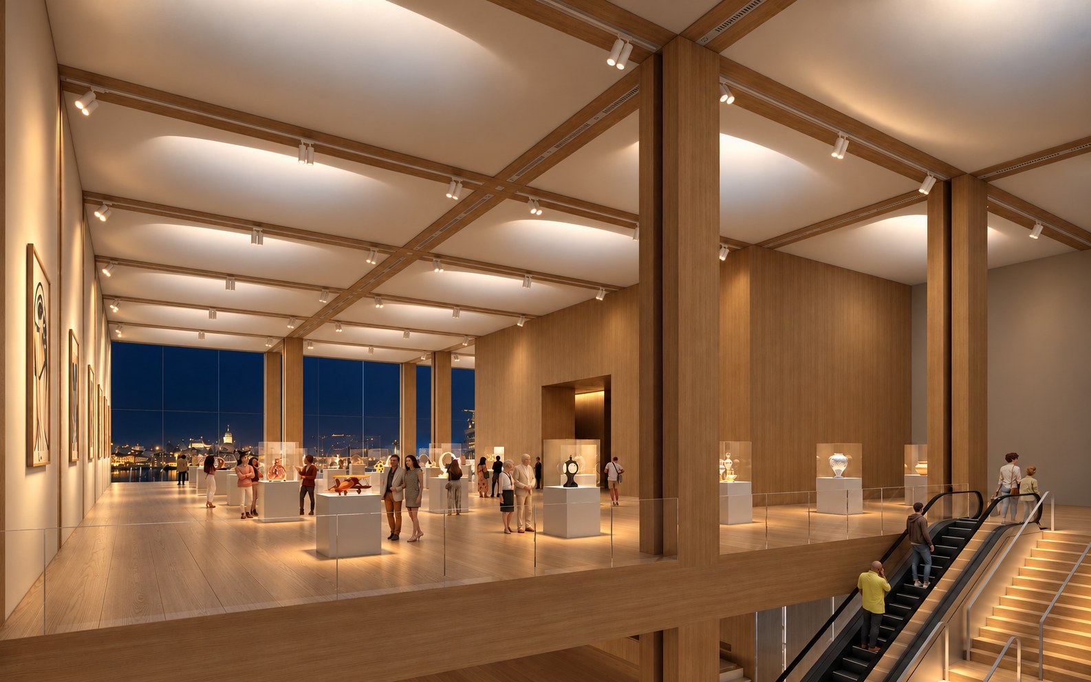 Museum exhibition hall overlooking Helsinki harbor