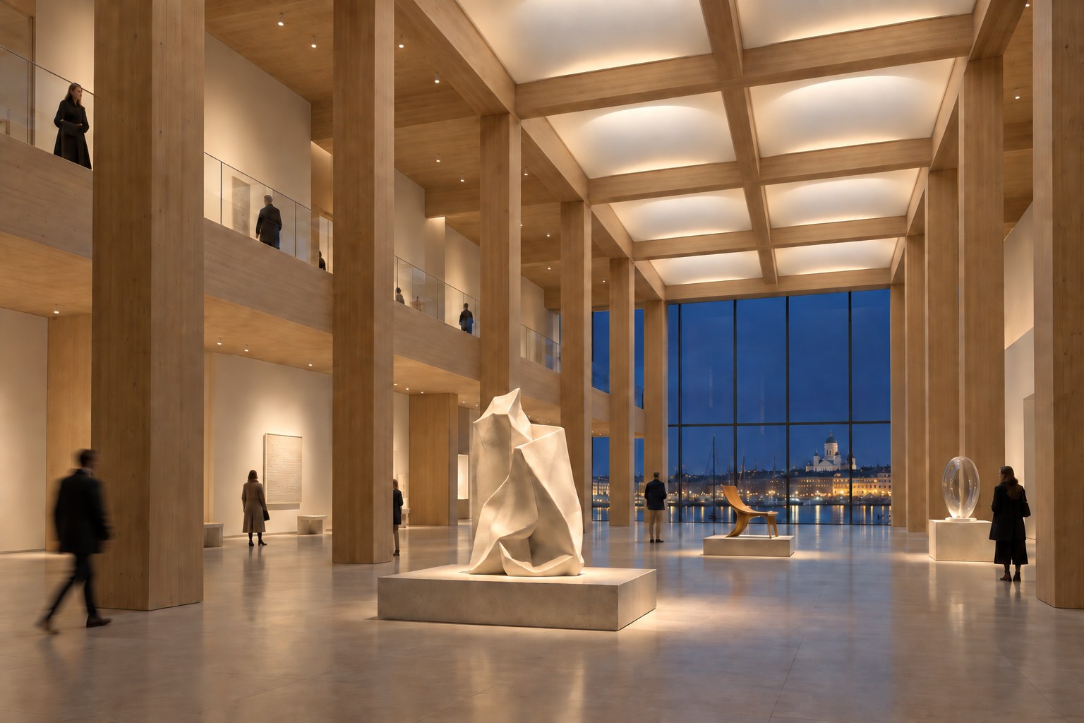Museum sculpture gallery and timber ceiling
